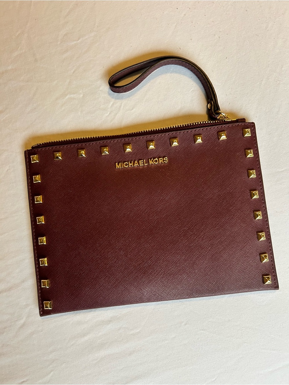 Michael Kors Maroon Saffiano Leather Studded Wristlet